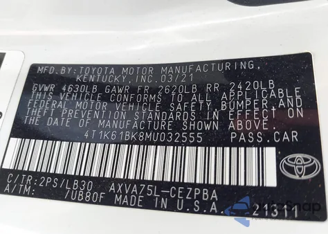 2021 Toyota Camry Xse Awd из США, поврежденный, VIN 4T1K61BK8MU032555